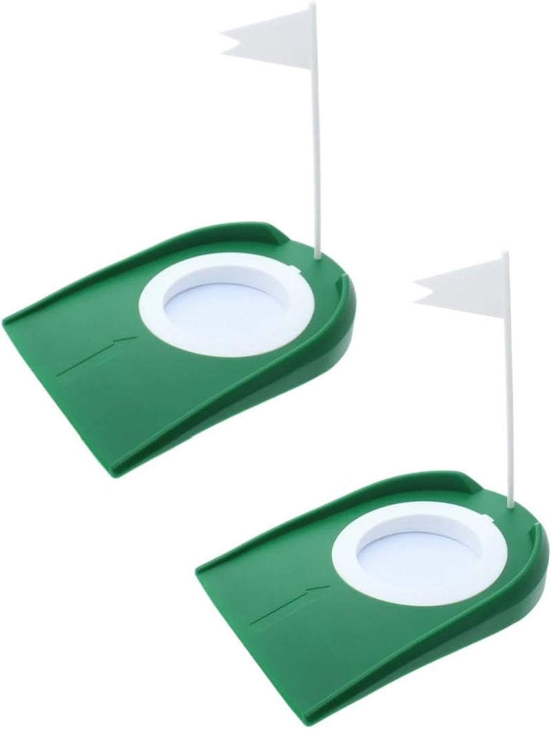 luvilly Golf Putting Cup with Flag,Practice Golf Putting Cup Hole with Flag,Green Golf Practice Putting Cup,Golf Putting Hole Practice Training Aids（2Pack） - Image 1